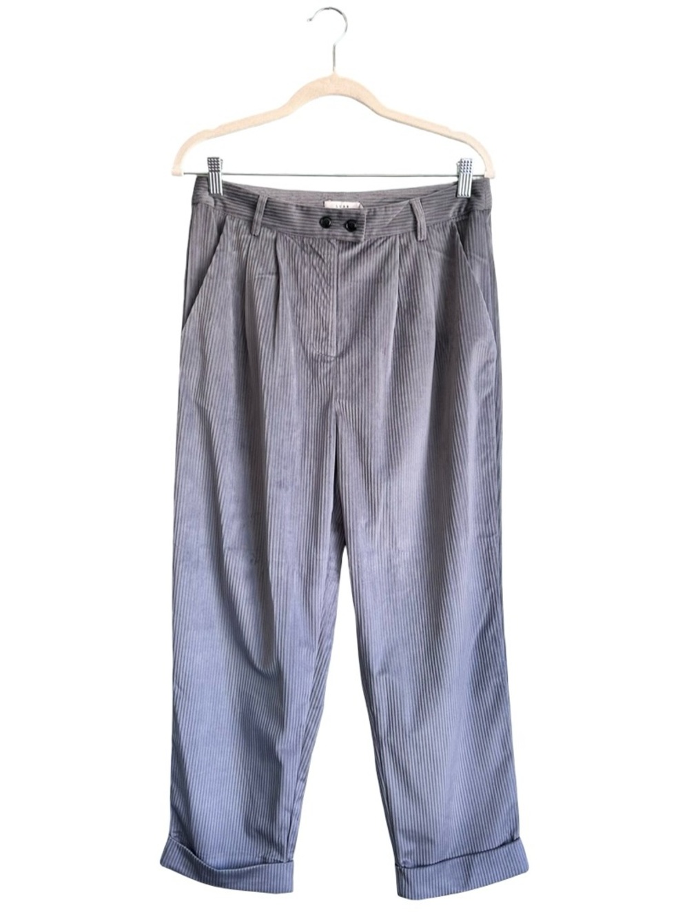 NWT Lush Women Wide Wale Corduroy Cuffed Blue Tapered Trouser Pants Medium